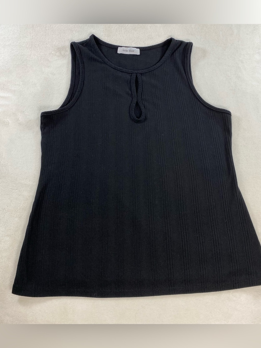 Erin Blair Black Ribbed Knit Keyhole Sleeveless Tank Top Size Medium